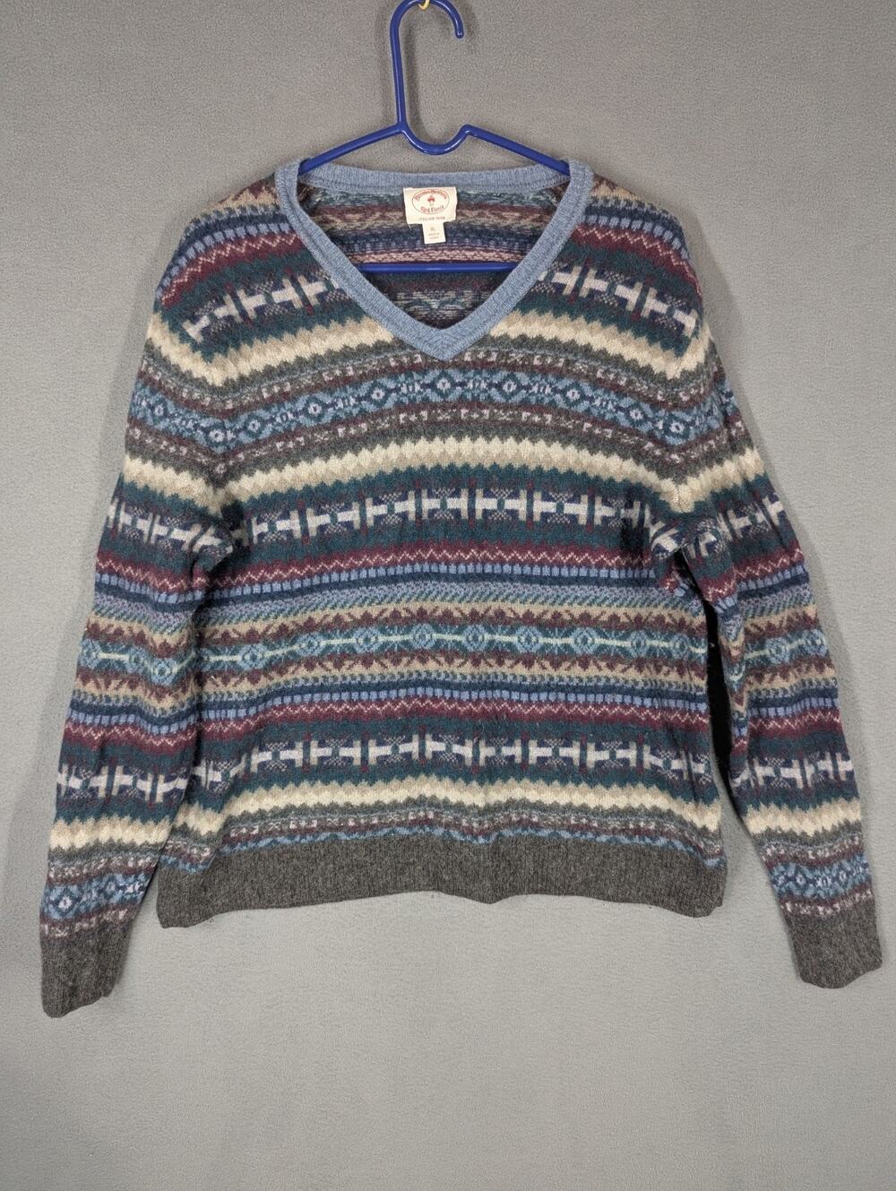 Brooks Brothers Red Fleece Fair Isle Sweater Multi Stripe Womens XL